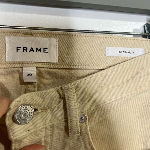 FRAME The Straight Jeans Cream Button Down Raw Hem - Picture 7 of 14
